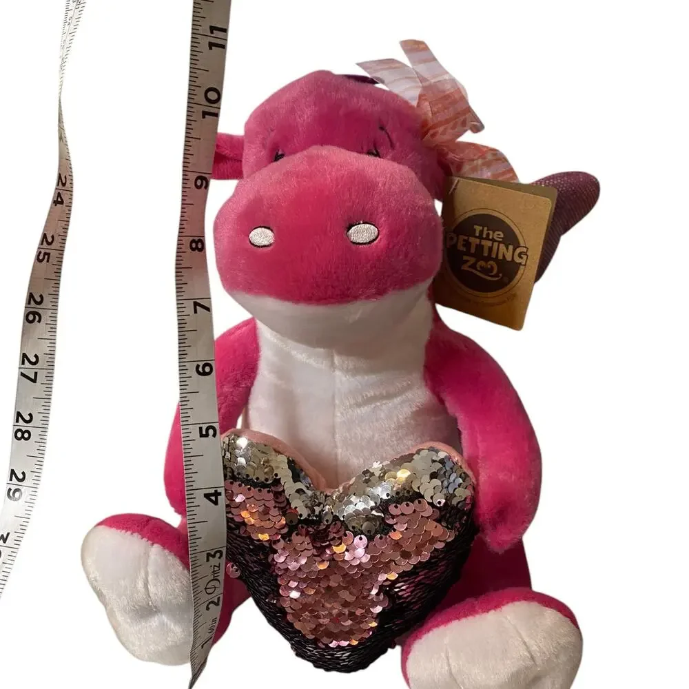 NWT The Petting Zoo Pink Dragon with Shimmery Heart Plush 10